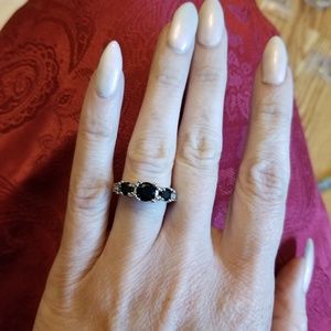 925 Sterling Silver With 3 Black Sapphires